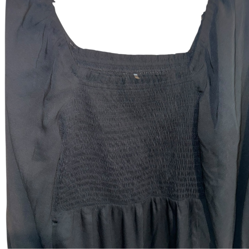 Black Smocked Midi Dress XL Long Sleeve Square Neck Casual Dress - Picture 7 of 8